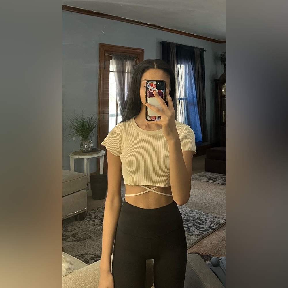 cream crop top with tie